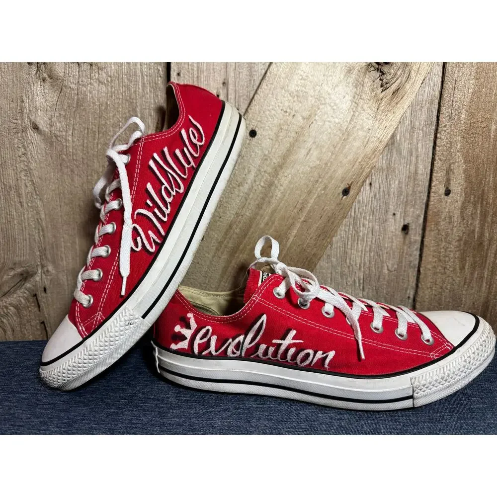 Custom Converse Chuck Taylor All Star Classic Red Low Top Shoes Men's Size 12